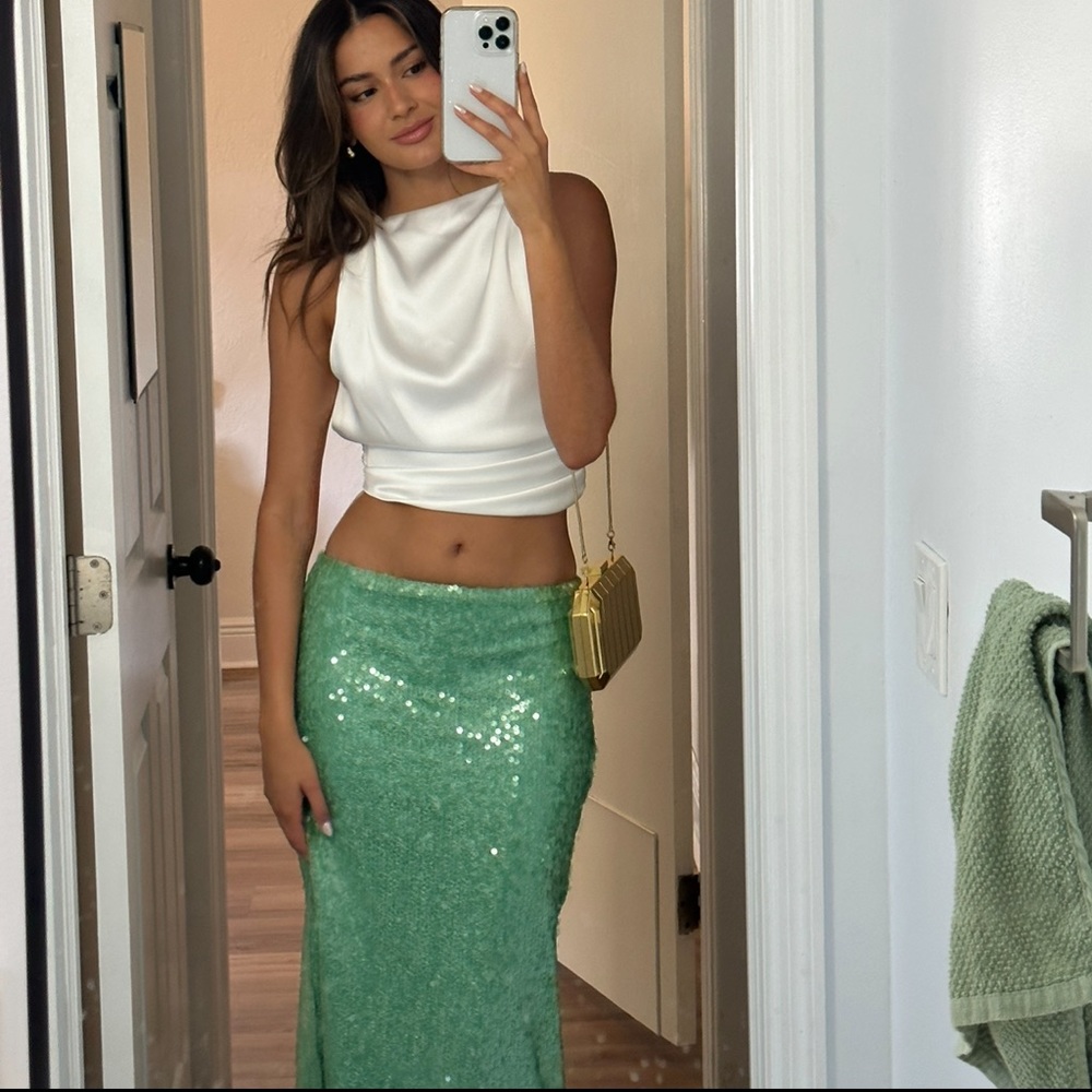 Zara green sequin skirt